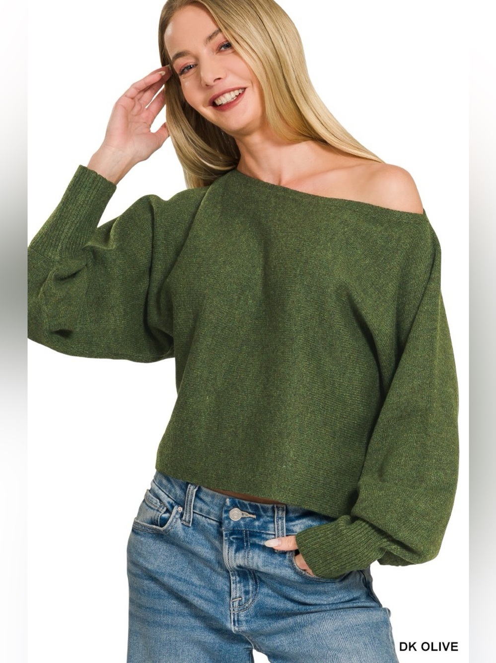 Zenana Boat Neck Balloon Sleeve Sweater
